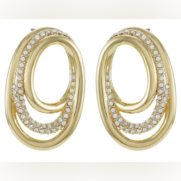 Vince Camuto Jewelry - NWT Vince Camuto Gold Tone Chunky Spiral Rhinestone Hoop Earrings